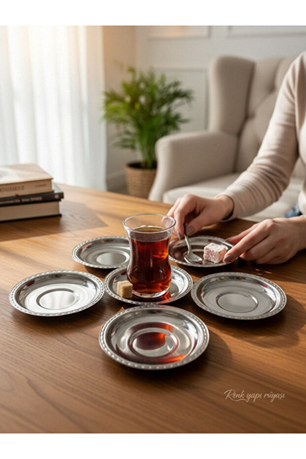 6-Piece Gray Stainless Steel Tea Plate Steel Coaster Nostalgic Tea Plate