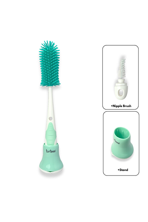 Baby Bottle Brush Set – Silicone & Nylon 360° Bottle Cleaner with Hidden Nipple Brush & 5