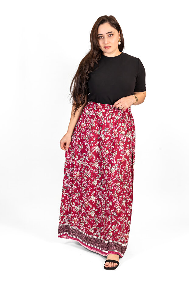 Maroon Floral Printed Woven Skirt
