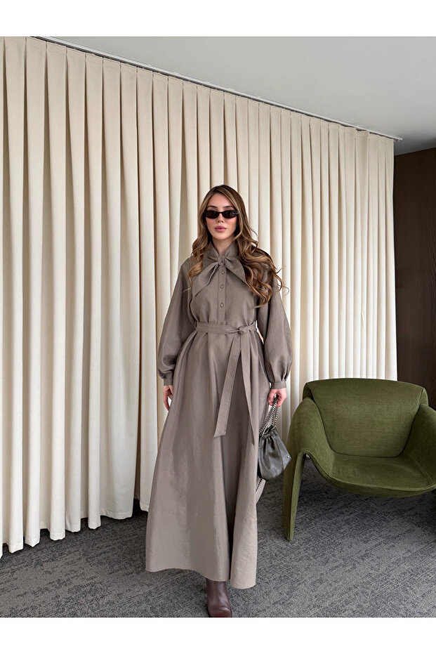 Mink Collar Bow Detailed Dress - 2001