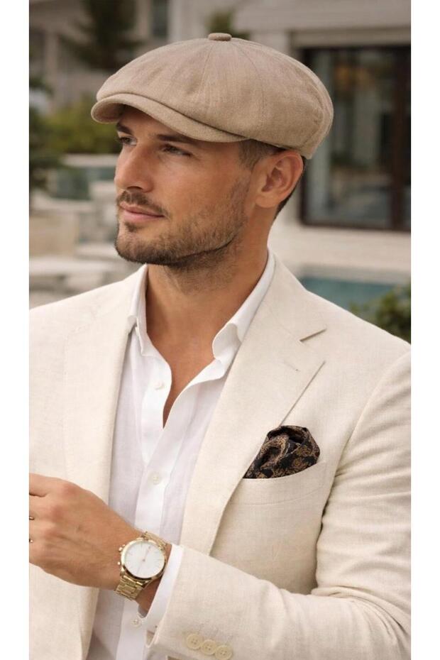 Cotton Linen Cap with 8 Corners and Adjustable Elastic for the Head