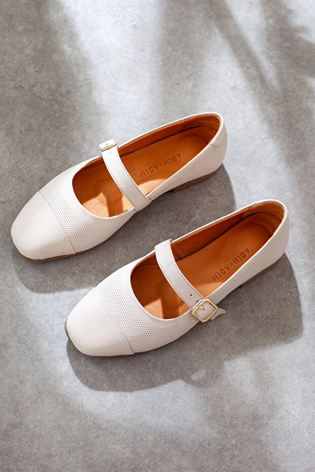 Genuine Leather Belt Detailed Soft Sole Ballerinas