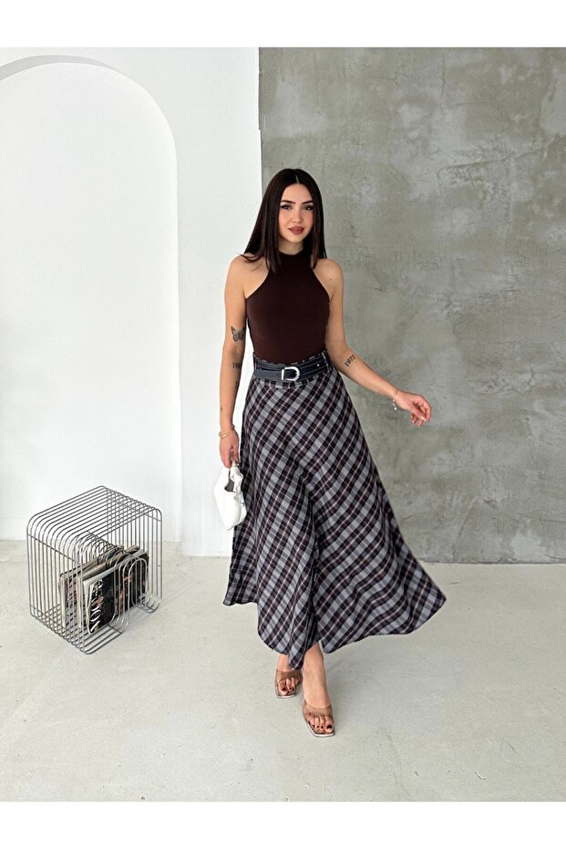 تنورة طويلة منقوشة بحزام - 4