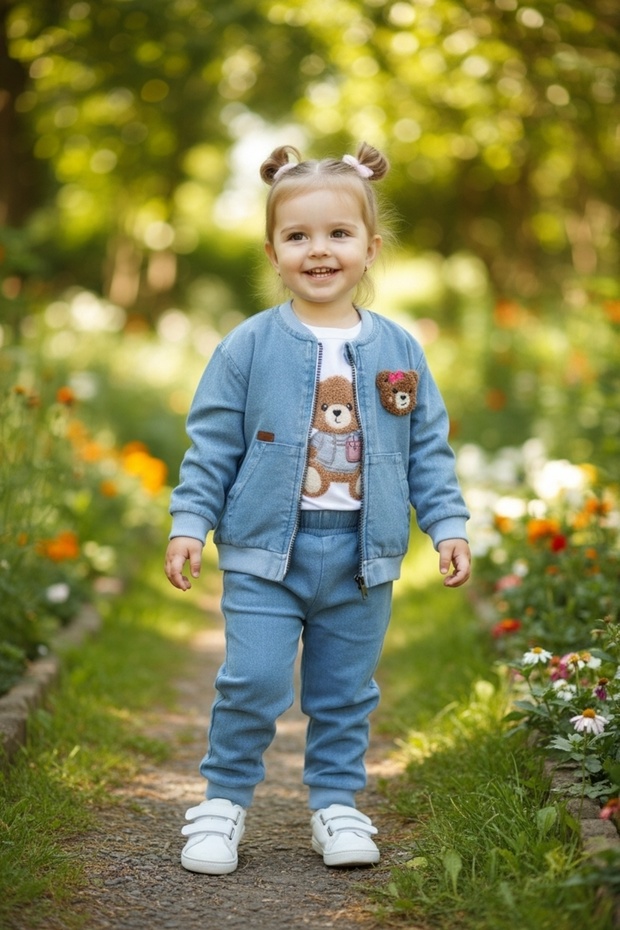 Kiz 3-Piece Denim Set 9 Months, 12 Months, 18 Months, 2 Years Girls Blue Elastic Waist