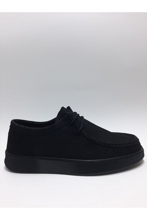 Genuine Leather Nubuck Lace-Up Black Flexible Rubber Sole Men's Shoes