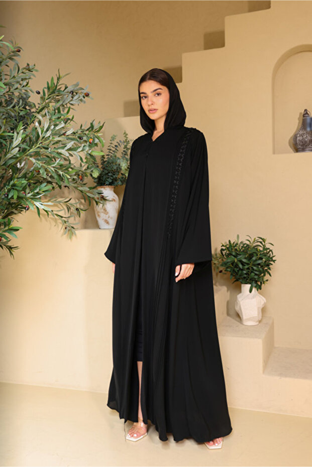 Celestial Jet Open-Stitch Abaya