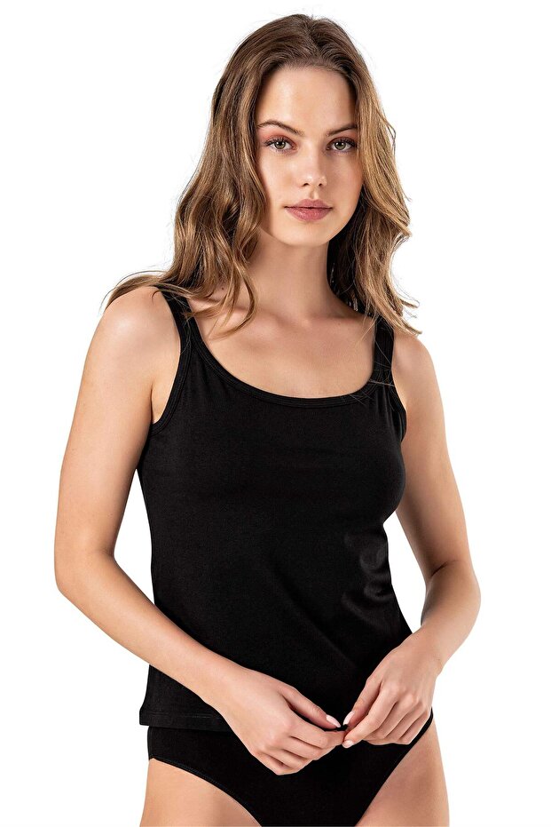 Kadın Siyah Çift Askılı Atlet - 3