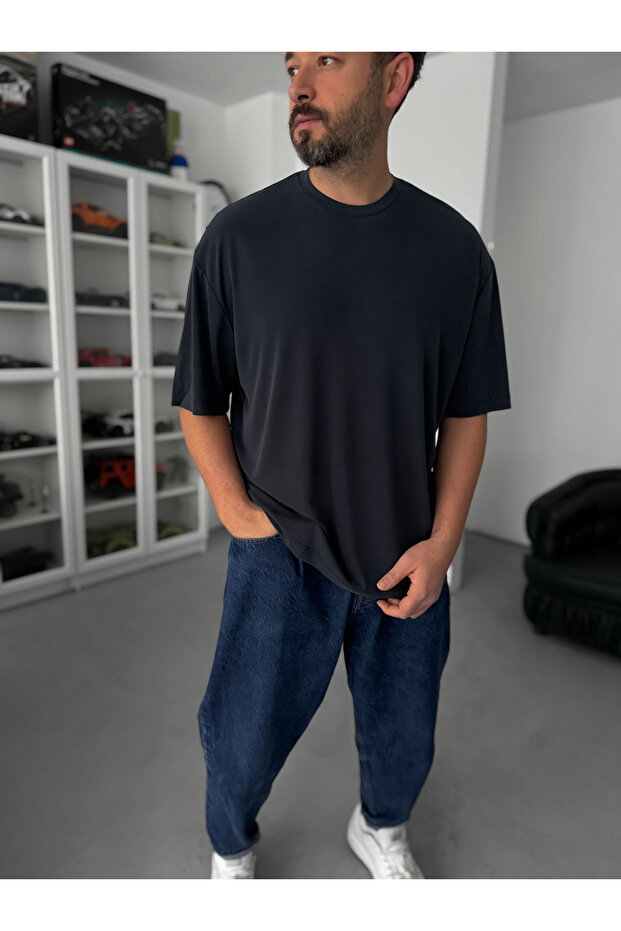 Antrasit Modal Kumaş Oversize T-Shirt TW-1077 - 4