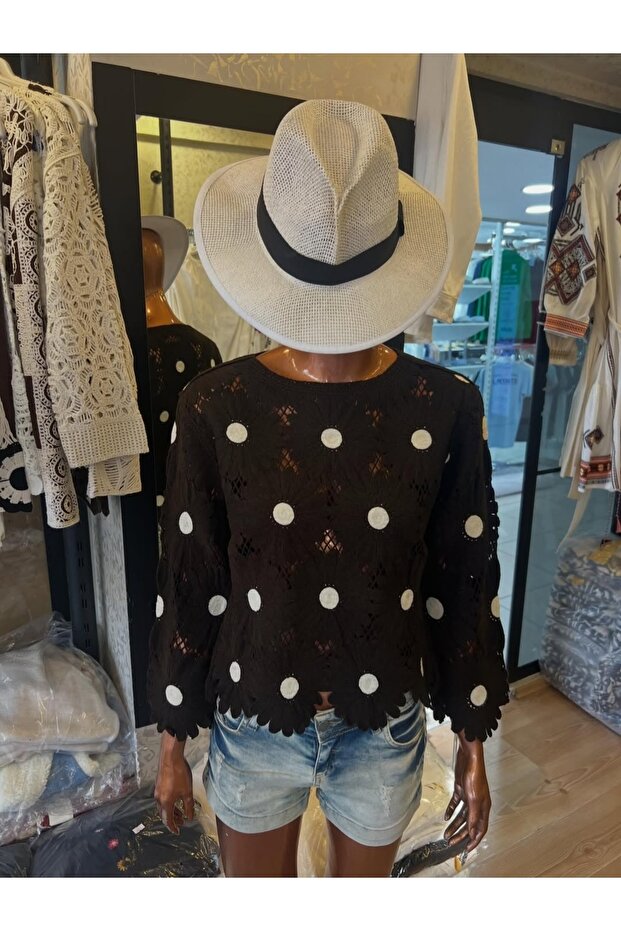 Daisy Pattern Süzene Knitwear Long Sleeve Blouse