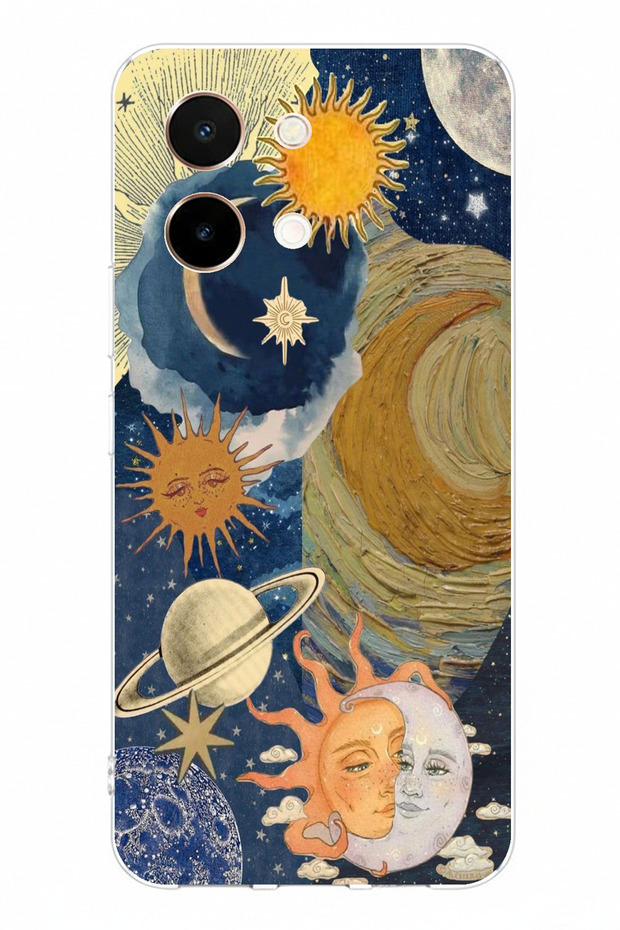 حافظة من السيليكون مطبوعة بتصميم Universe Sun and Moon متوافقة مع هاتف Vivo Y28