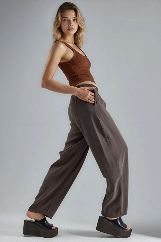 BUSEM Geniş Paçalı Pileli Pantolon - 4