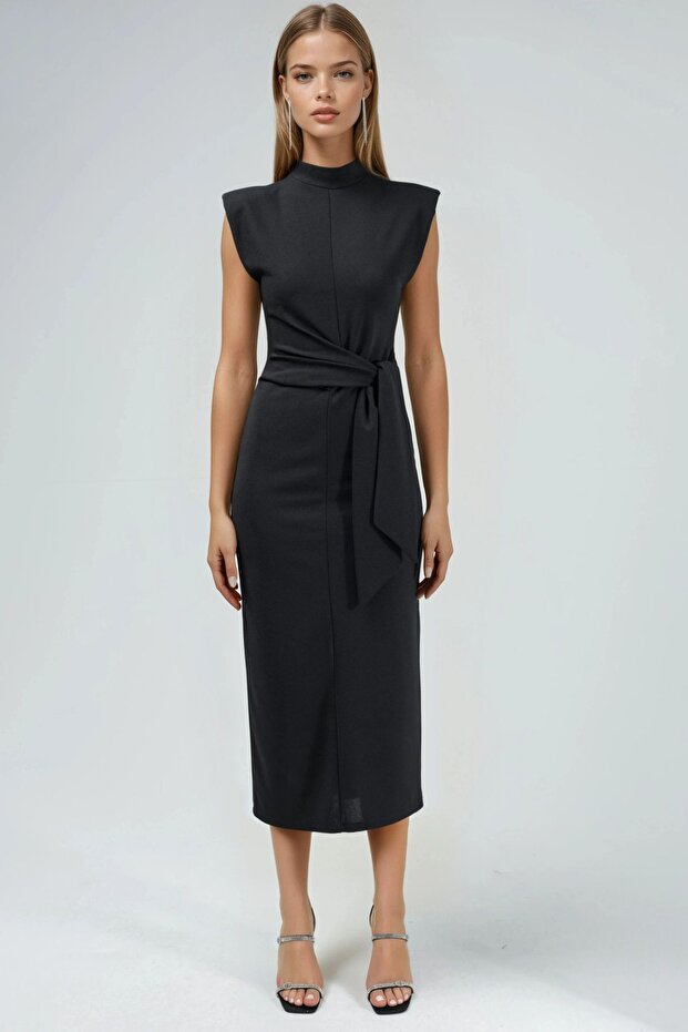 Busem High Neck Tie Detail Midi Dress