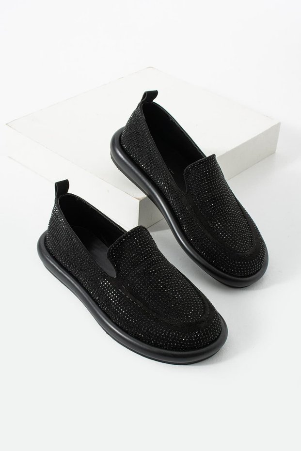 Women's Stone Loafer Shoes - Comfortable Sole with Crystal Stone Detail Casual Shoes Lars