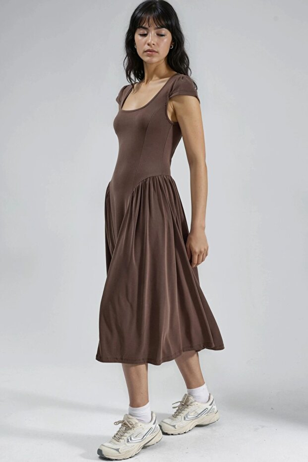 BUSEM Panelli Örme Midi Elbise - 2