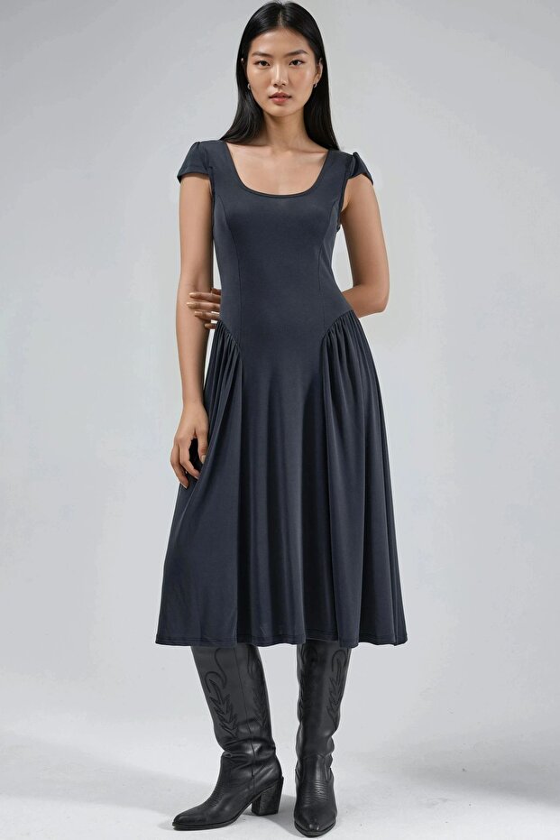 BUSEM Panelli Örme Midi Elbise - 1