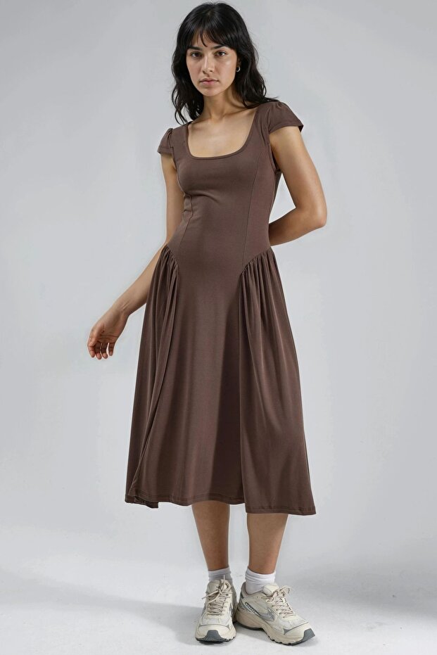 BUSEM Panelli Örme Midi Elbise - 1