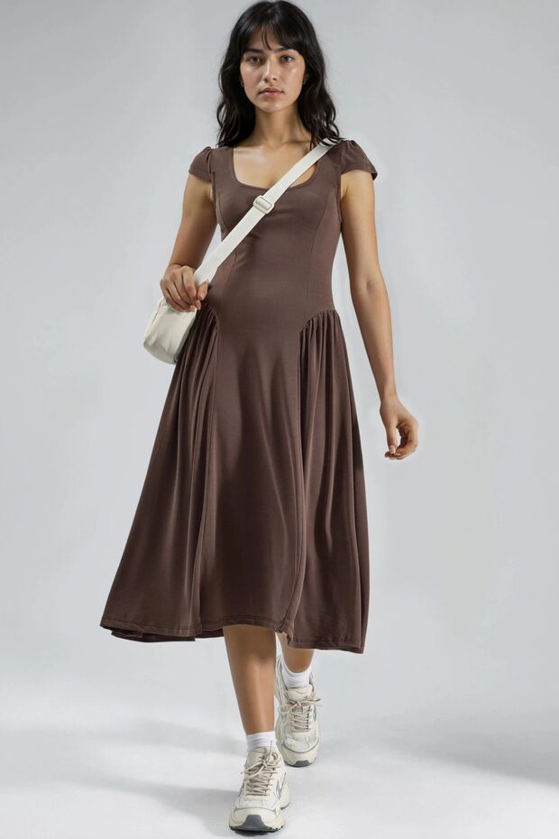 BUSEM Panelli Örme Midi Elbise - 5