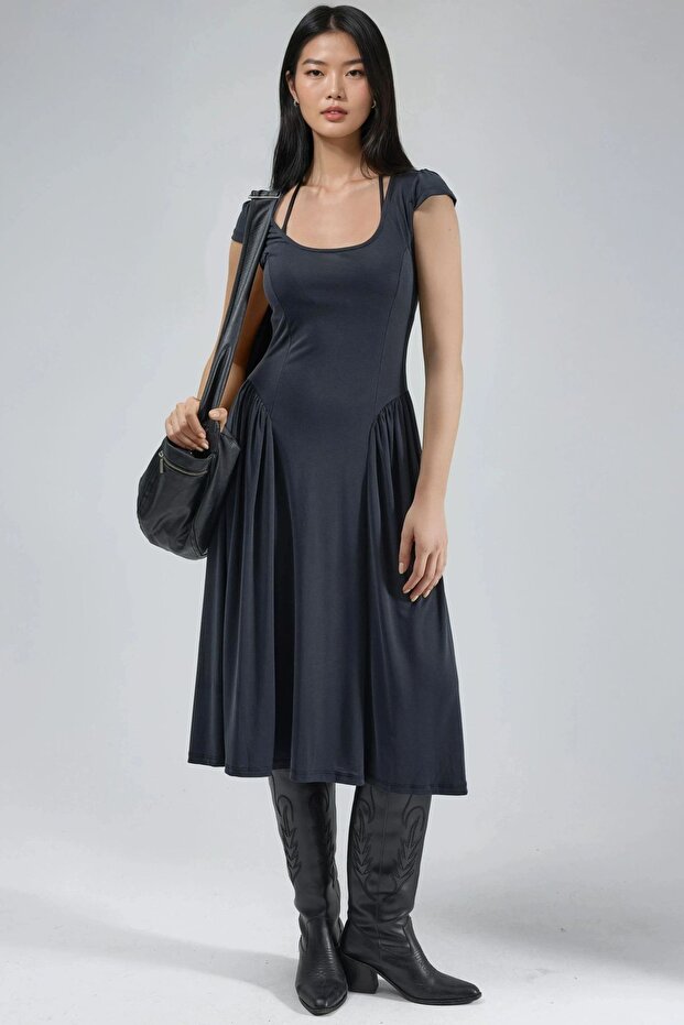 BUSEM Panelli Örme Midi Elbise - 4