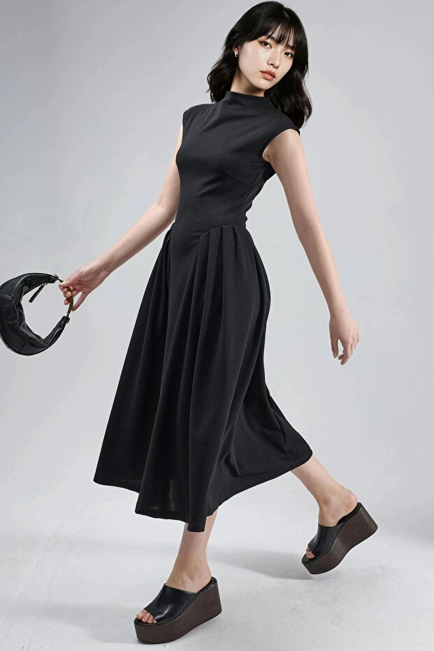 BUSEM Dokulu Panelli Midi Elbise - 5