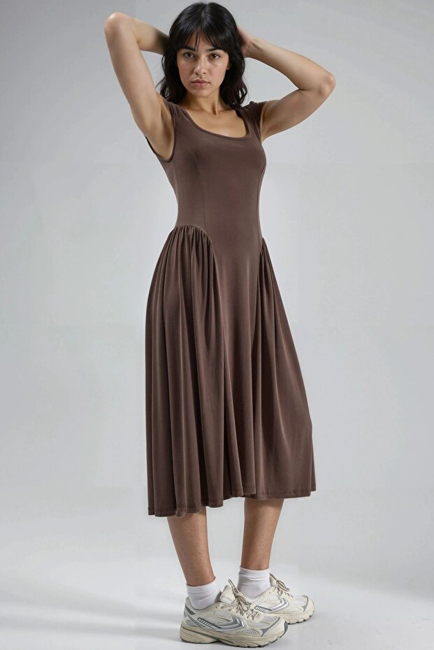 BUSEM Panelli Örme Midi Elbise - 4