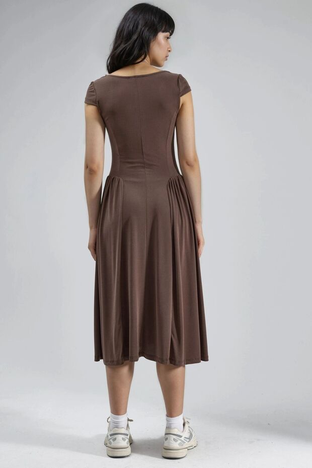 BUSEM Panelli Örme Midi Elbise - 3