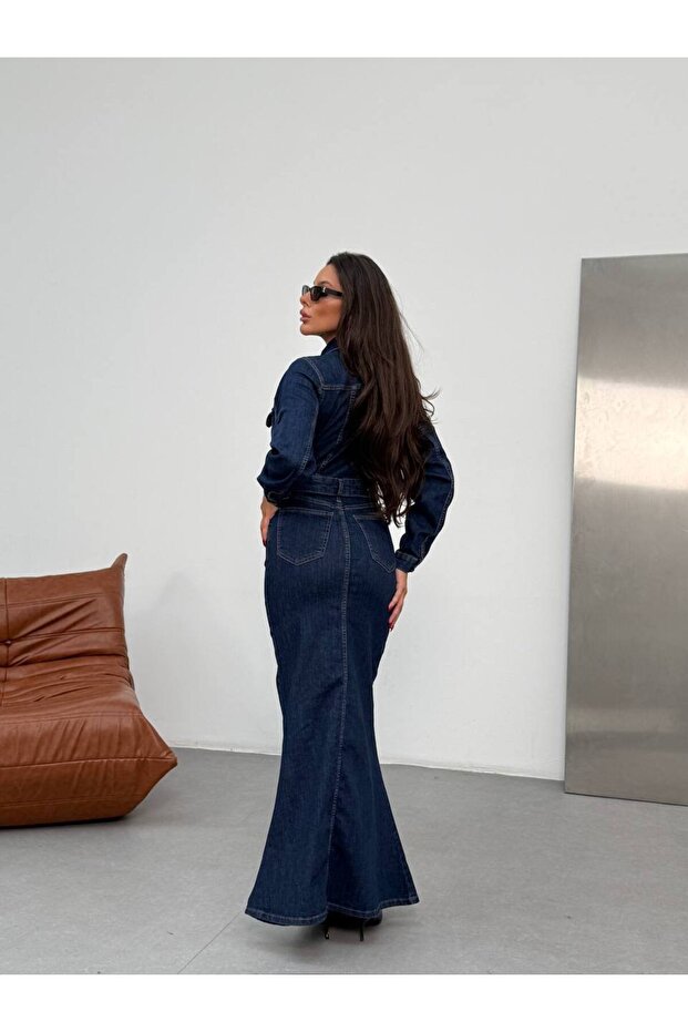 Maxi Boy Denim Elbise-DAR KALIPTIR - 4