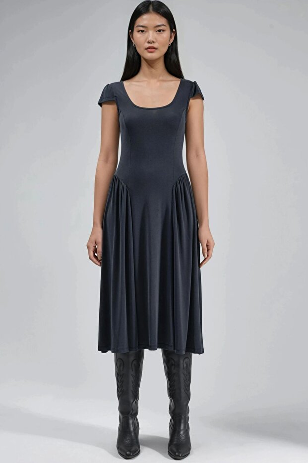 BUSEM Panelli Örme Midi Elbise - 7