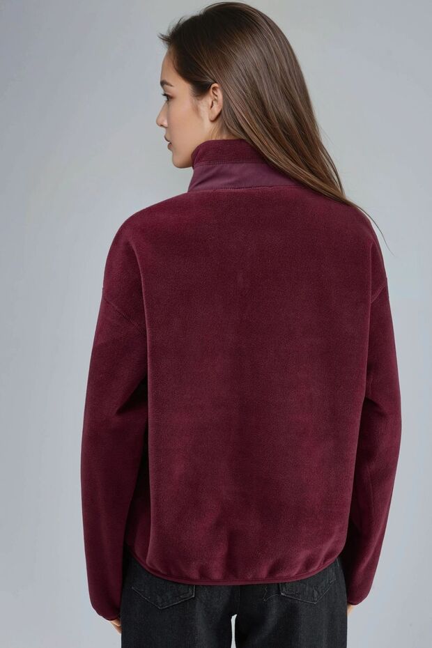 BUSEM Fermuarlı Yakalı Peluş Örme Sweatshirt, Cepli - 2