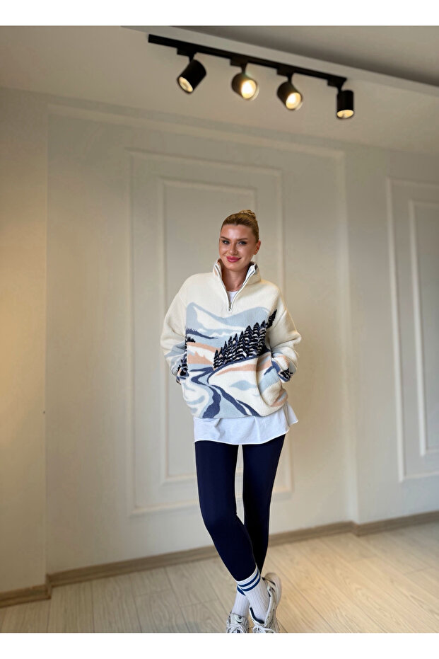 Desenli Teddy Sweatshirt - 7