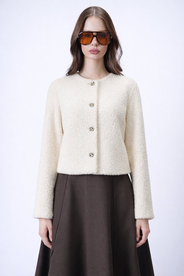 سترة منفوشة بأزرار أمامية - 1