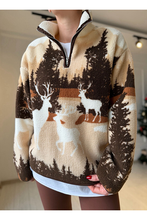 Desenli Teddy Sweatshirt - 5