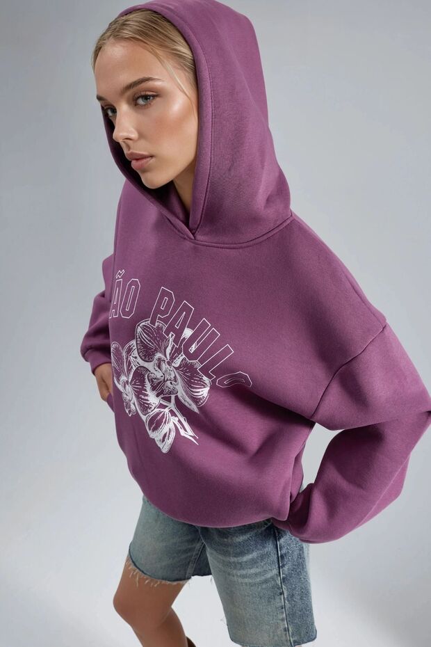 BUSEM Oversize Baskılı Kapüşonlu Sweatshirt - 3