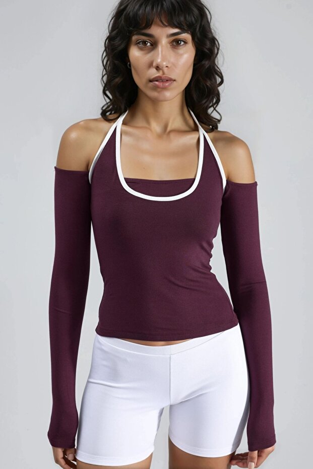 BUSEM Kontrast Biye Detaylı Örme Bluz - 1