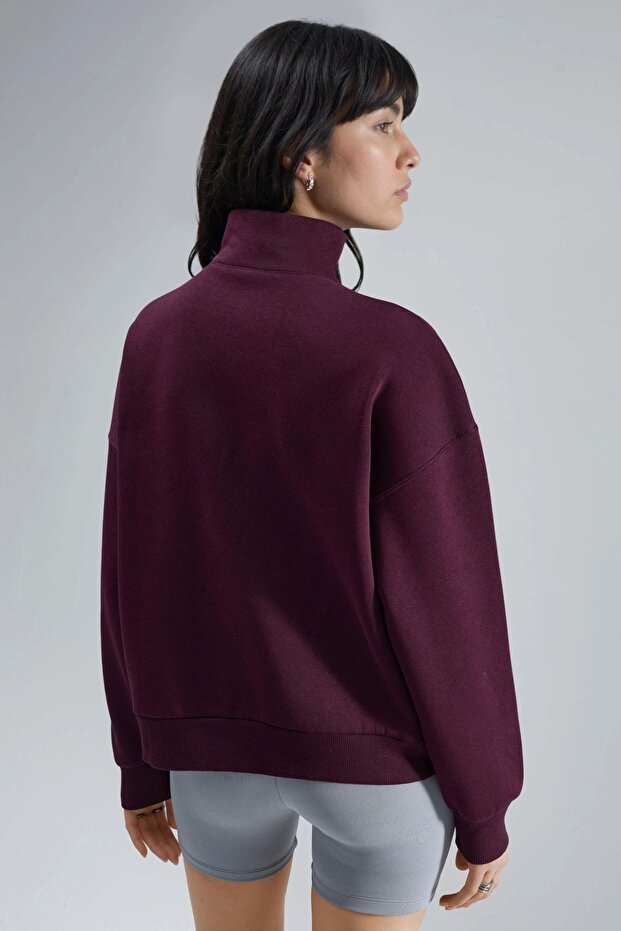 BUSEM Oversized Baskılı Fermuarlı Yaka Sweatshirt - 2