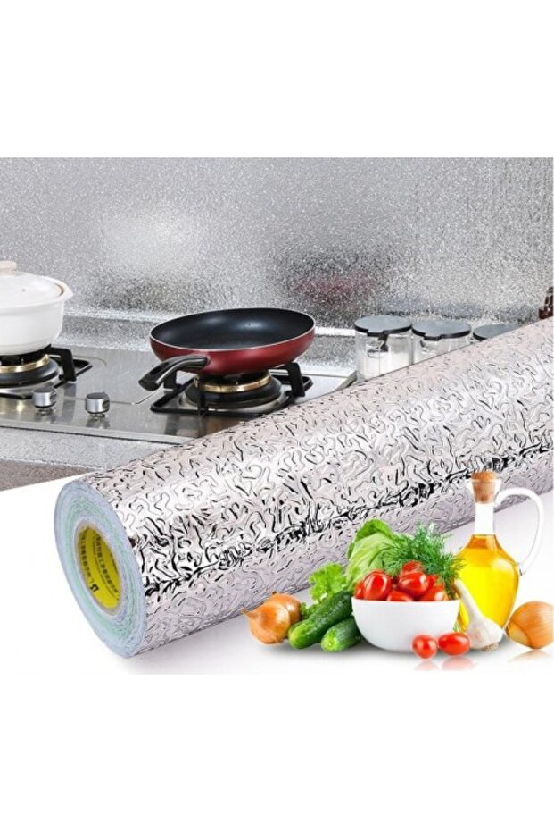ورق لاصق سهل المسح لسطح طاولة المطبخ فضي 40 سم × 10 متر