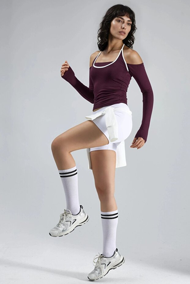 BUSEM Kontrast Biye Detaylı Örme Bluz - 4