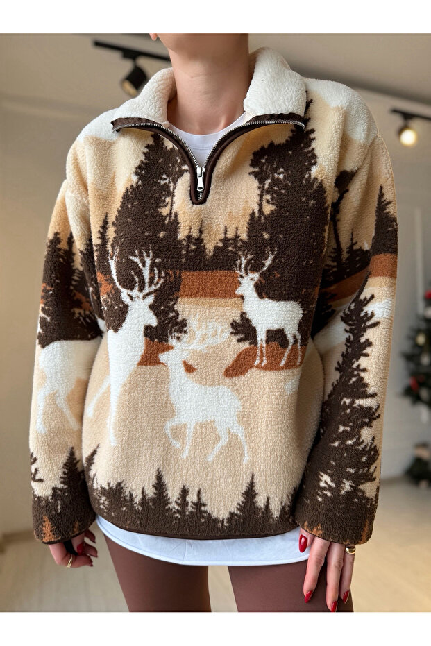 Desenli Teddy Sweatshirt - 7