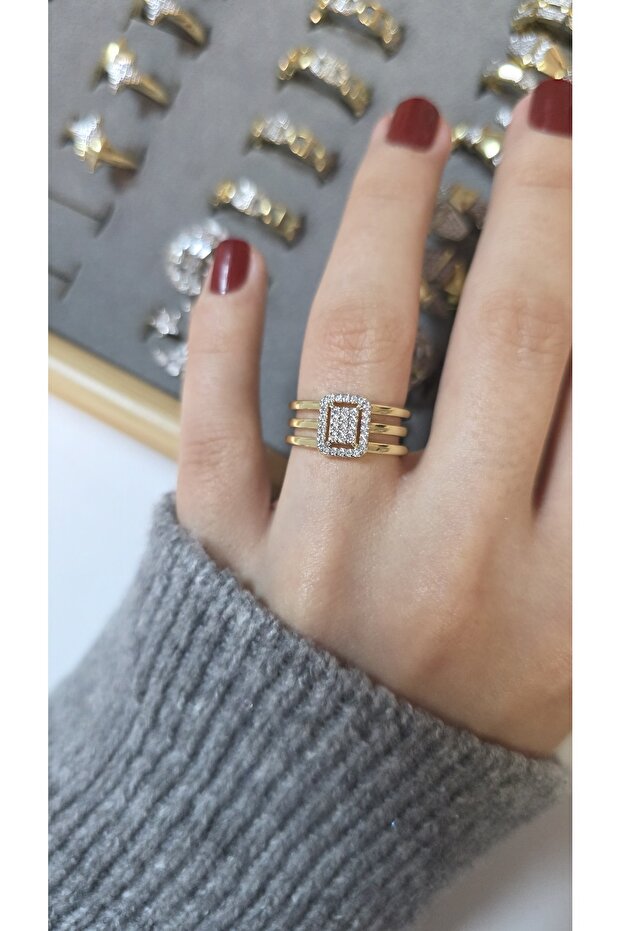Premium Design Sparkling Women's Double Color Ring Adjustable Without Number