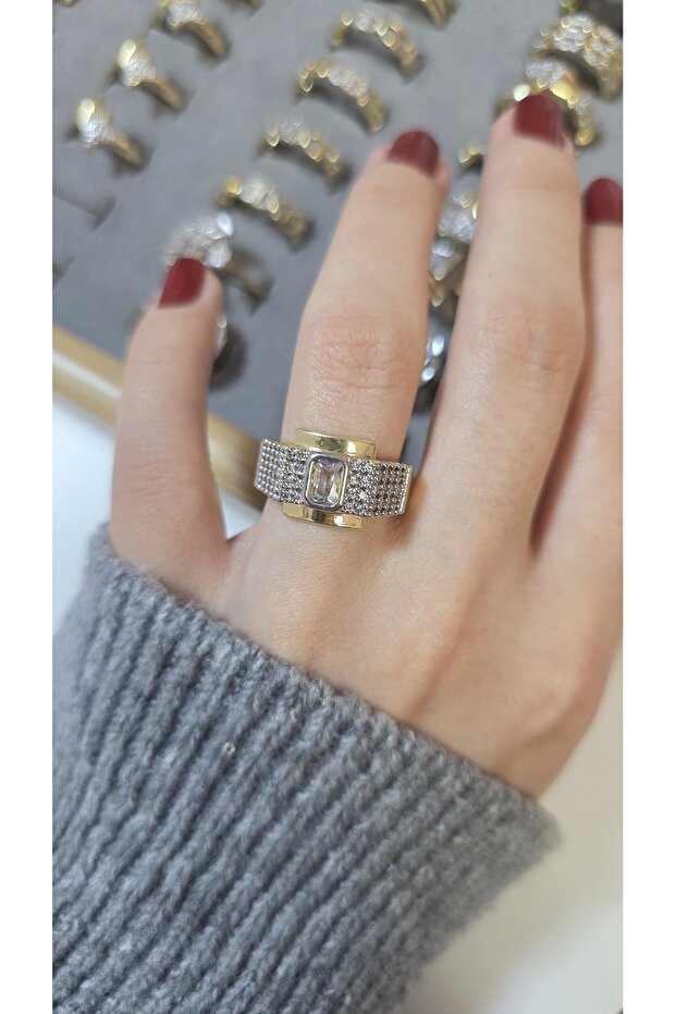 Premium Design Sparkling Women's Double Color Ring Adjustable Without Number