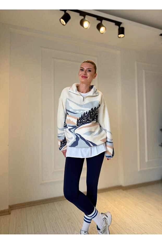 Desenli Teddy Sweatshirt - 8