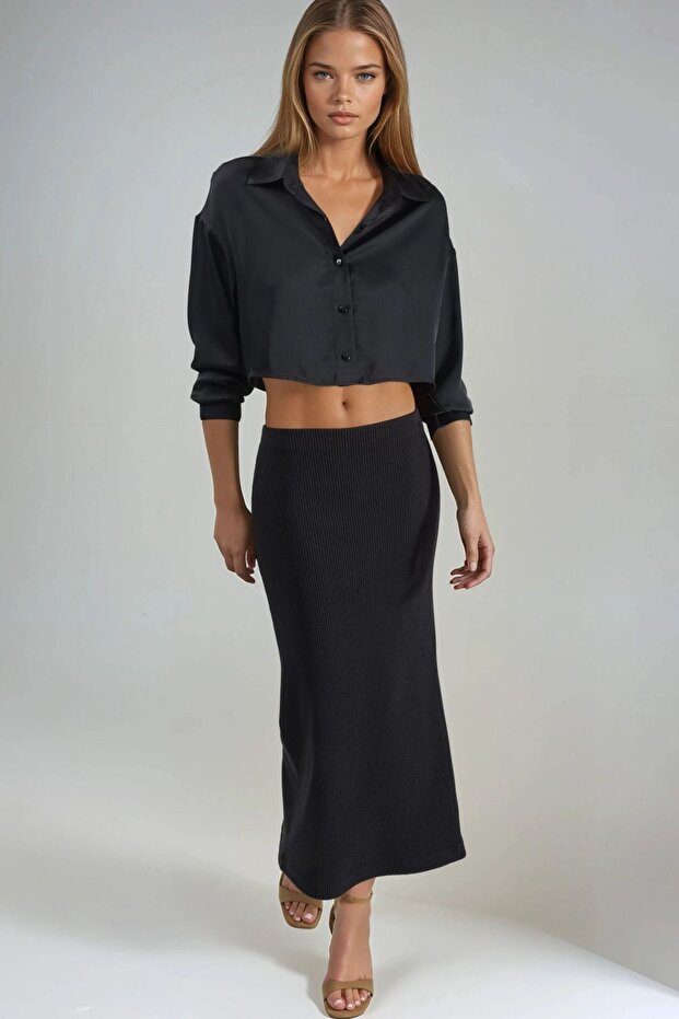 BUSEM Fitilli Lastikli Midi Etek - 6