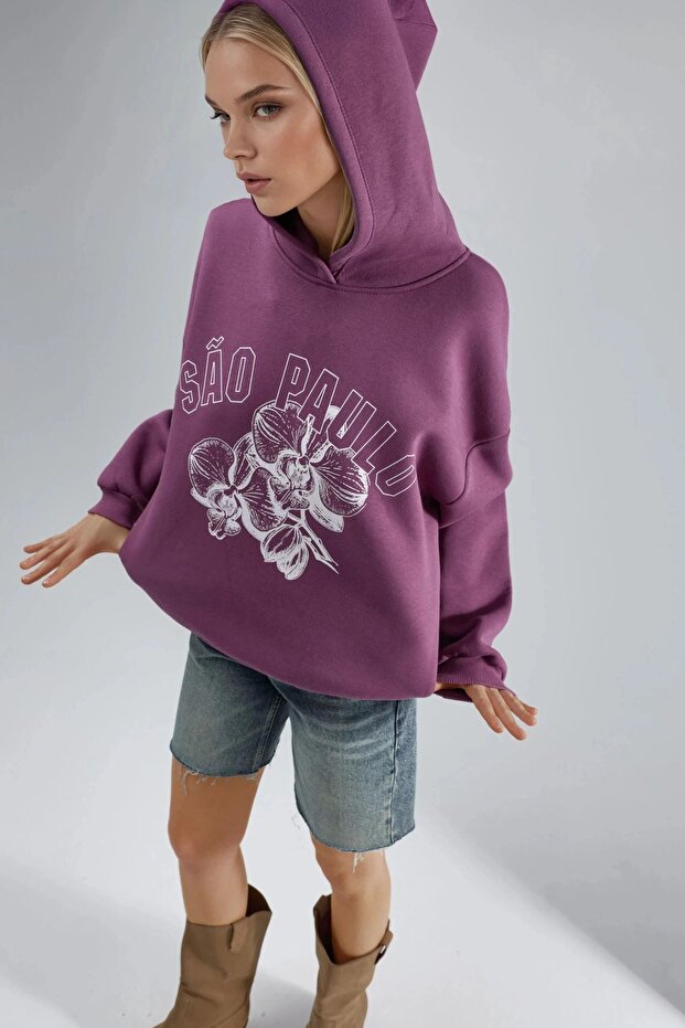 BUSEM Oversize Baskılı Kapüşonlu Sweatshirt - 1