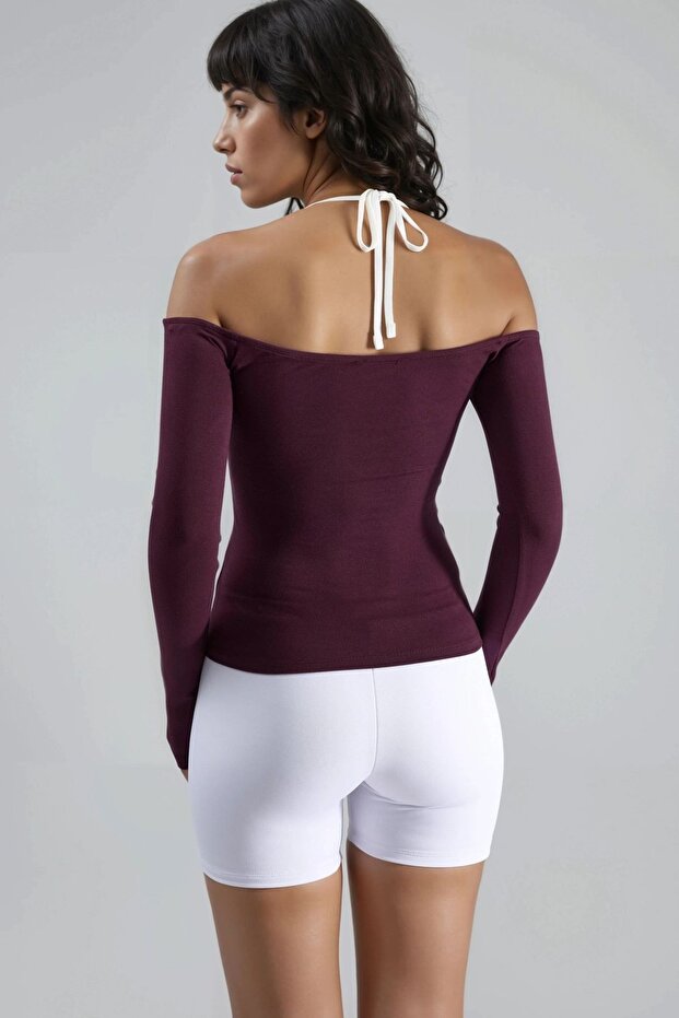 BUSEM Kontrast Biye Detaylı Örme Bluz - 2