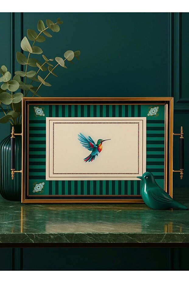Hummingbird Patterned Modern Tea Coffee Breakfast and Presentation Tray 48X29 cm