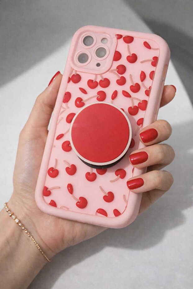 iPhone 11 Pro Case - Cherry Patterned iPhone Case with Popsocket - 1
