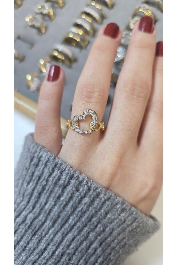 Premium Design Sparkling Women's Double Color Ring Adjustable Without Number