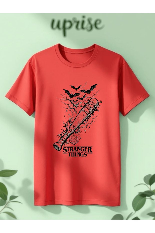 Stranger Things Bats Printed Cotton Oversize T-Shirt