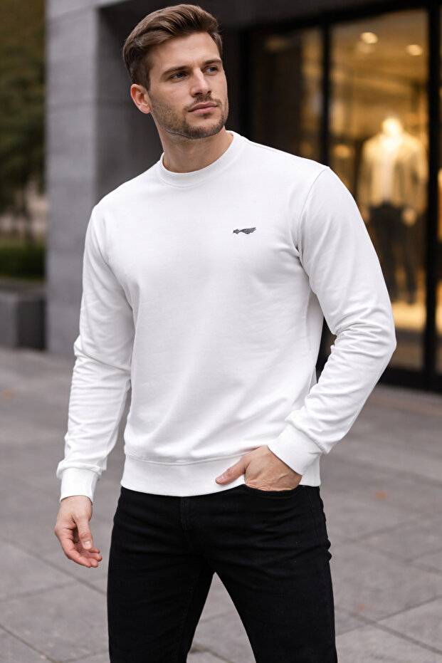 Bisiklet yaka Basic erkek sweatshirt - 1