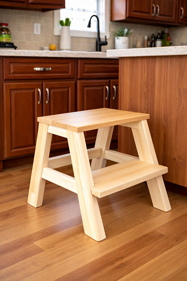 Naturel Ahşap Basamak Tabure – 2 Basamaklı - 3