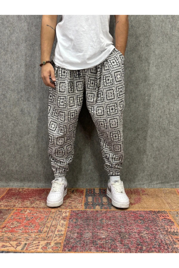 Elastic Waist Pleated Patterned Shalwar - 1